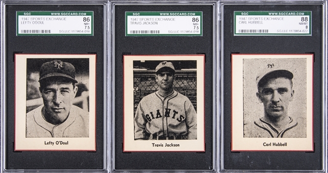 1947 Sports Exchange SGC-Graded Trio (3 Different) – Including Carl Hubbell and Travis Jackson